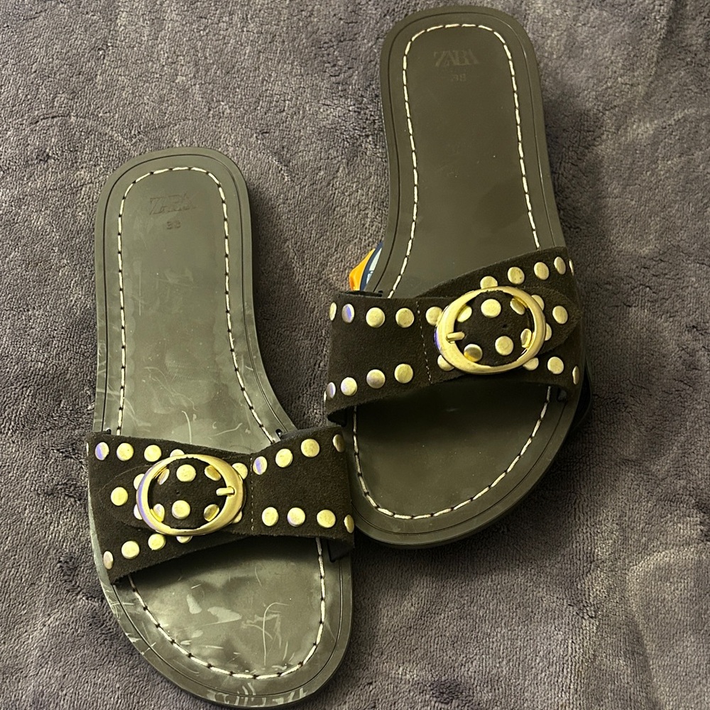 Zara Black and Gold Studded Sandals